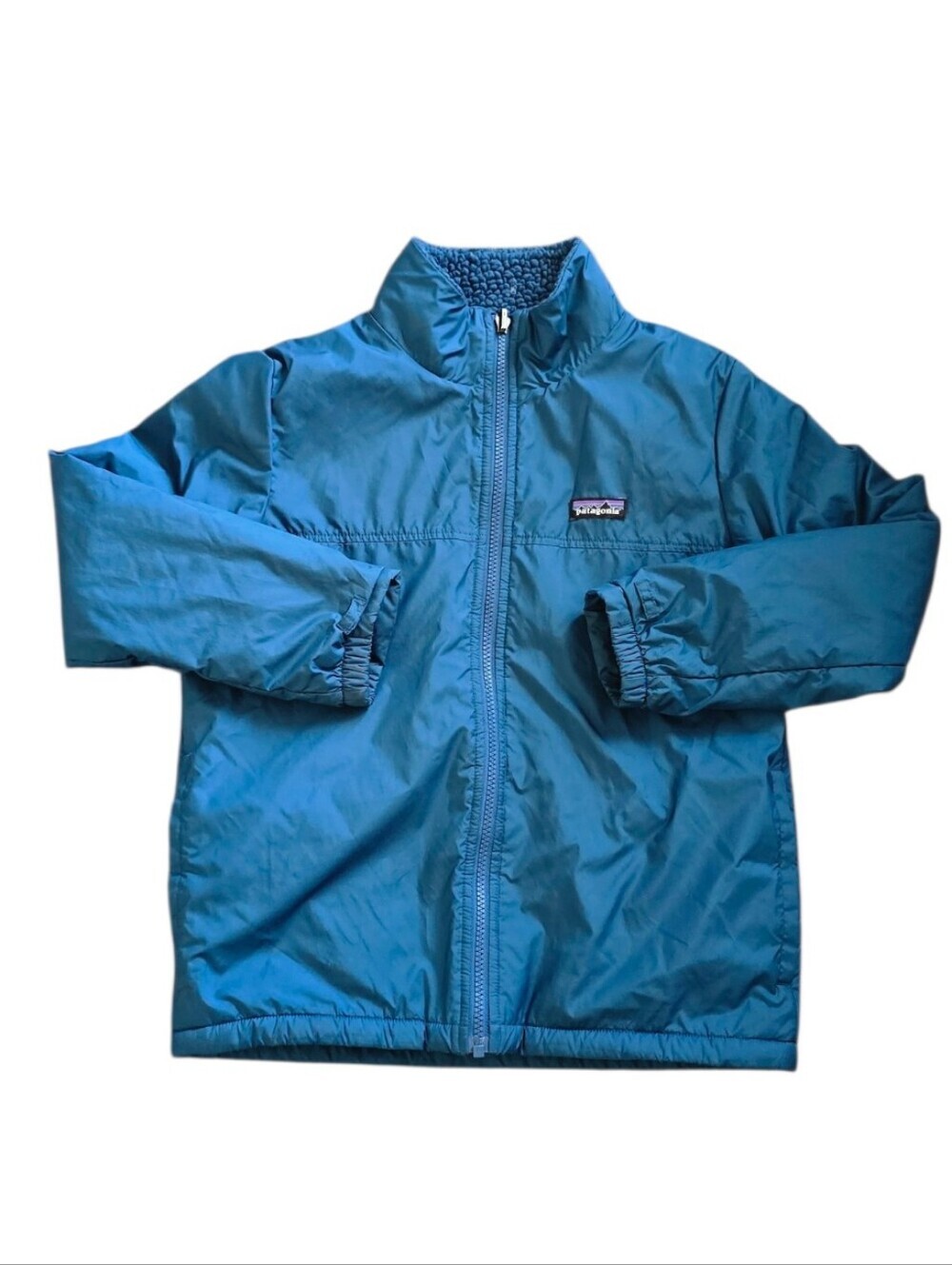 Patagonia Youth Teal Blue Lightweight Zip-Up Jacket Reversible Size L (12)